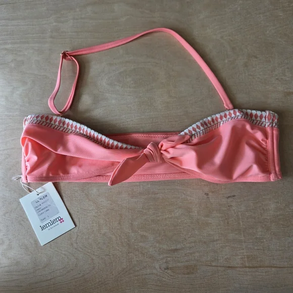 Lemlem Lena Bandeau Bikini Top Coral Size L NWT - Picture 3 of 6